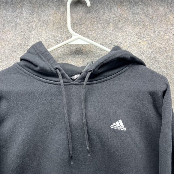 Adidas Hoodie Womens Medium Black Cropped Pullover Logo Sweatshirt H64967 - Picture 9 of 12